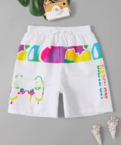 SHEIN Boys Gamepad & Letter Graphic Drawstring Waist Swim Shorts