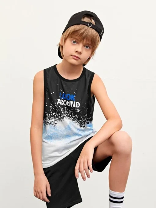 SHEIN Boys Letter Graphic Tie Dye Tank Top