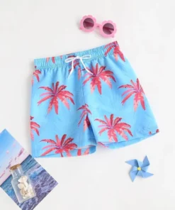 SHEIN Boys Plant Print Swim Shorts