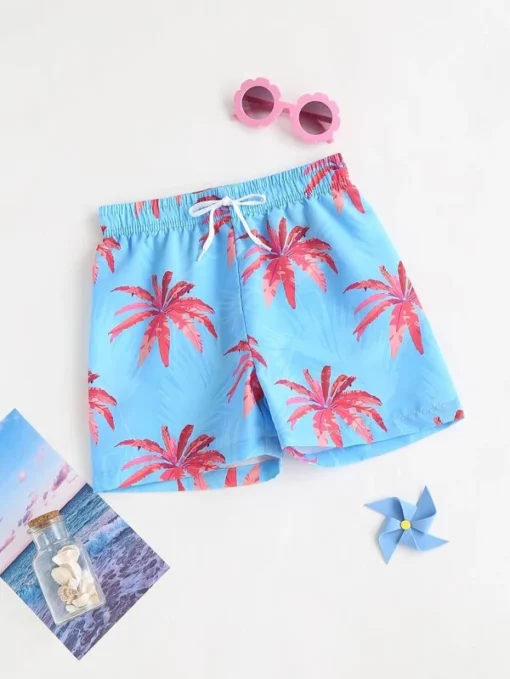 SHEIN Boys Plant Print Swim Shorts