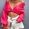 Drop Shoulder Hidden Button Shirt