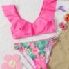 SHEIN Girls Floral Print Ruffle Trim Bikini Swimsuit