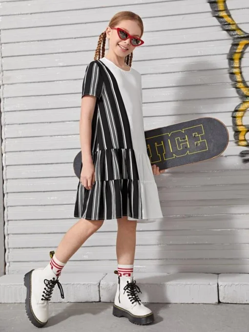 SHEIN Girls Striped Panel Smock Dress - Image 3