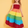 Shein Toddler Girls Colorblock Shirred Bodice Layered Hem Cami Dress