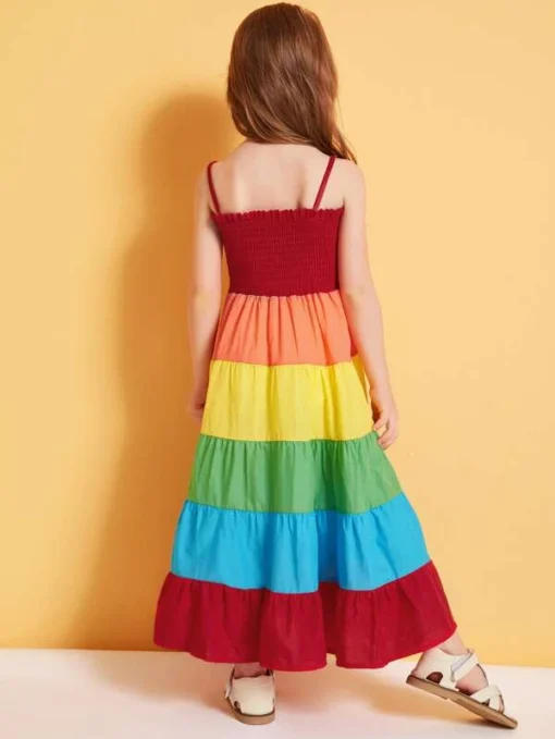 Shein Toddler Girls Colorblock Shirred Bodice Layered Hem Cami Dress - Image 3