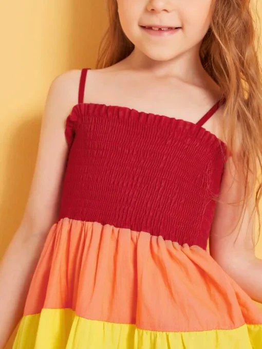 Shein Toddler Girls Colorblock Shirred Bodice Layered Hem Cami Dress - Image 4