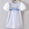 Shein Toddler Girls Letter Graphic Contrast Lantern Sleeve Dress