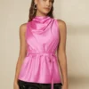 SHEIN Cowl Neck Belted Solid Top