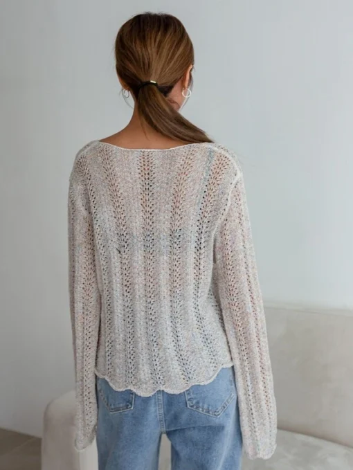 SHEIN DAZY Scallop Trim Pointelle Knit Sweater Without Bra - Image 4