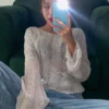 SHEIN DAZY Scallop Trim Pointelle Knit Sweater Without Bra