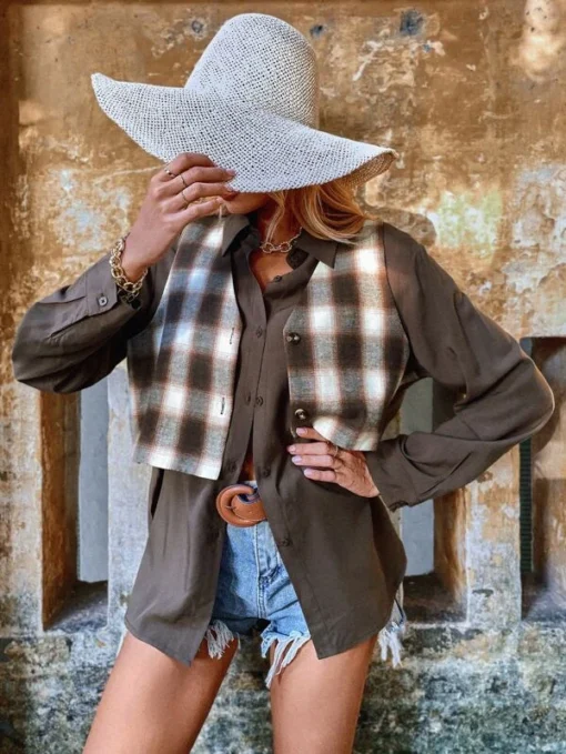 Shein Plaid Print 2 In 1 Shirt - Image 3