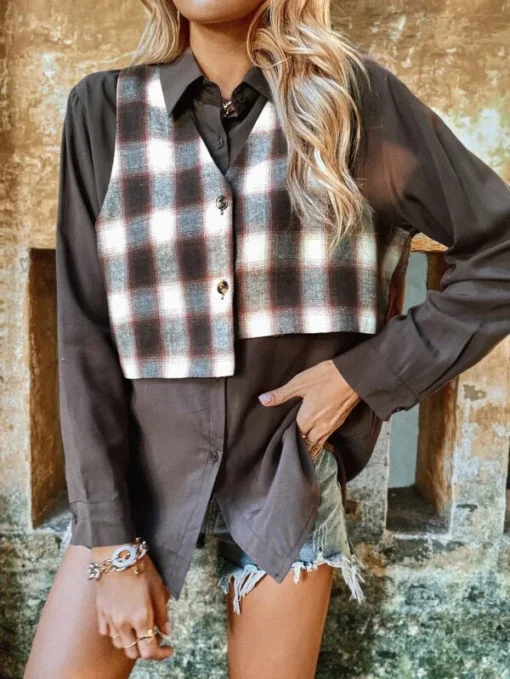 Shein Plaid Print 2 In 1 Shirt - Image 4