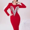 Shein Puff Sleeve Fringe Trim Slit Back Bodycon Dress