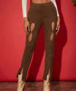 SHEIN Cut Out Split Hem Suedette Pants