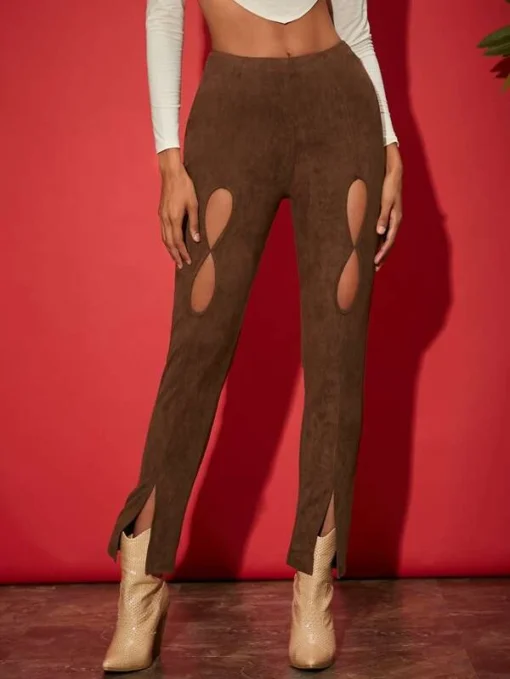 SHEIN Cut Out Split Hem Suedette Pants