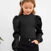 SHEIN Girls Puff Sleeve Rib Knit Top