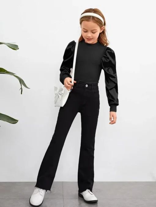 SHEIN Girls Puff Sleeve Rib Knit Top - Image 4