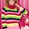 SHEIN High Neck Colorblock Striped Pattern Raglan Sleeve Sweater