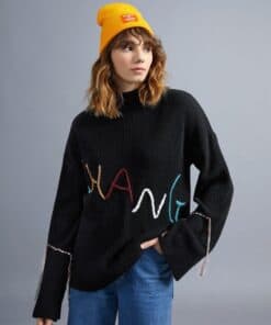 SHEIN Letter Embroidered Drop Shoulder Sweater