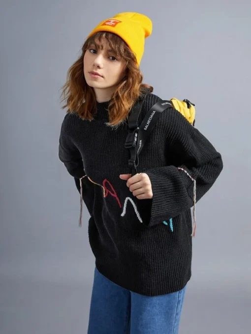 SHEIN Letter Embroidered Drop Shoulder Sweater - Image 4