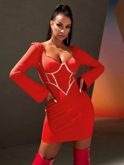 SHEIN SXY Sweetheart Neck Seam Front Bodycon Dress - Image 3