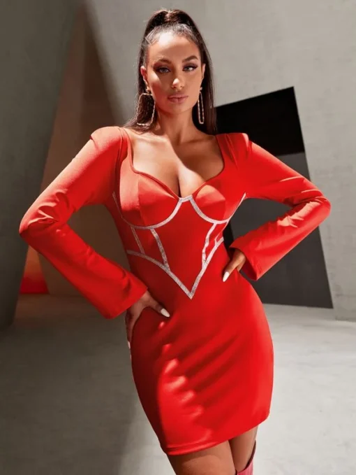 SHEIN SXY Sweetheart Neck Seam Front Bodycon Dress - Image 4