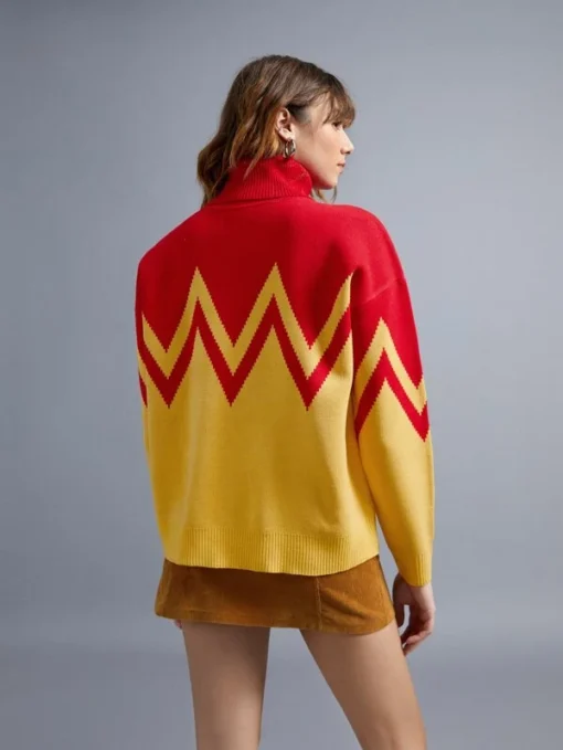 SHEIN Turtleneck Drop Shoulder Chevron Pattern Colorblock Sweater - Image 2