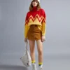 SHEIN Turtleneck Drop Shoulder Chevron Pattern Colorblock Sweater