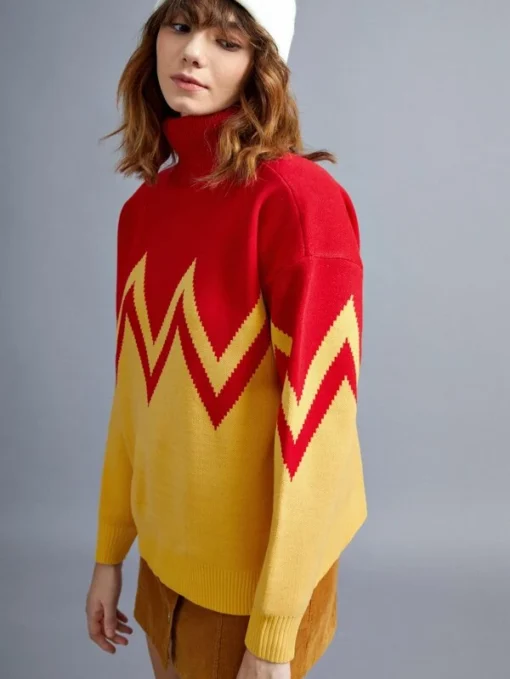 SHEIN Turtleneck Drop Shoulder Chevron Pattern Colorblock Sweater - Image 3