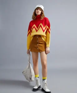 SHEIN Turtleneck Drop Shoulder Chevron Pattern Colorblock Sweater