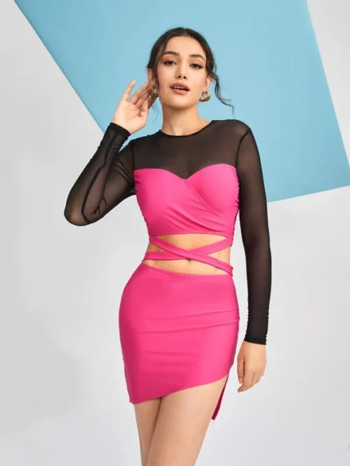 SHEIN X THE LOFTY MOM Mesh Panel Cut Out Asymmetrical Hem Dress