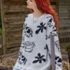 ROMWE Fairycore Cow Milk Pattern Distressed Sweater