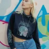 ROMWE X Alterfanart Street Life 2 In 1 Letter Skull Graphic Crop Sweatshirt