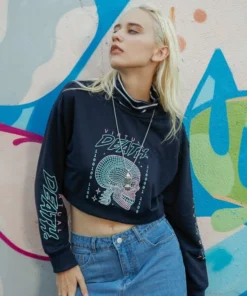 ROMWE X Alterfanart Street Life 2 In 1 Letter Skull Graphic Crop Sweatshirt