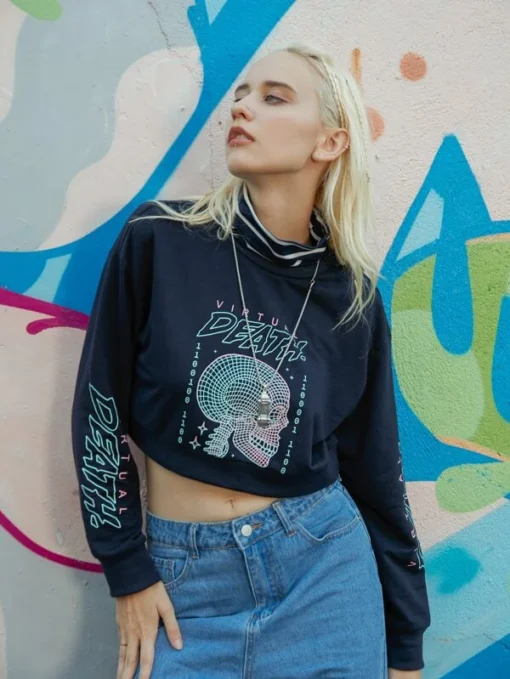 ROMWE X Alterfanart Street Life 2 In 1 Letter Skull Graphic Crop Sweatshirt