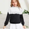SHEIN Girls Colorblock Eyelet Embroidery Sweatshirt