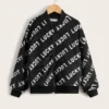 SHEIN Girls Letter Graphic Velvet Bomber Jacket