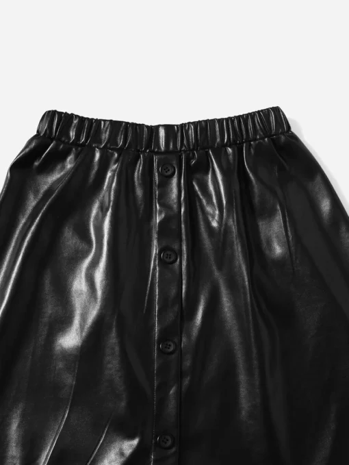 SHEIN Girls Ruffle Asymmetrical Hem PU Leather Skirt - Image 3
