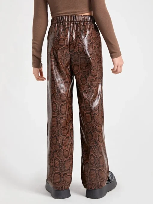 SHEIN Girls Snakeskin Pattern PU Leather Pants - Image 2