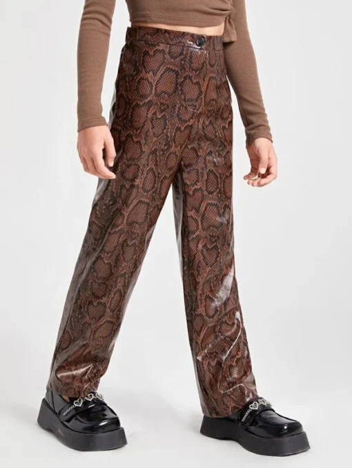 SHEIN Girls Snakeskin Pattern PU Leather Pants - Image 3
