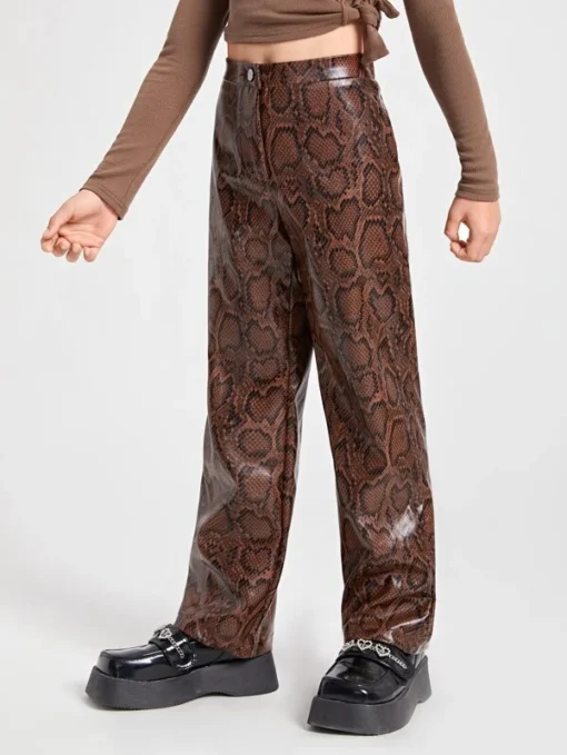 SHEIN Girls Snakeskin Pattern PU Leather Pants - Image 4