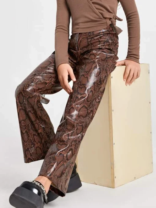 SHEIN Girls Snakeskin Pattern PU Leather Pants