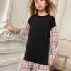 SHEIN Girls Tartan Print Drop Shoulder Ruffle Hem Sweatshirt Dress