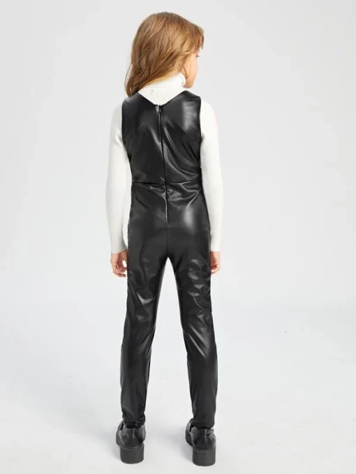 SHEIN Girls Zip Back PU Leather Jumpsuit Without Top - Image 2