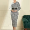 SHEIN Modely Houndstooth Print Split Back Bodycon Dress Without Belt