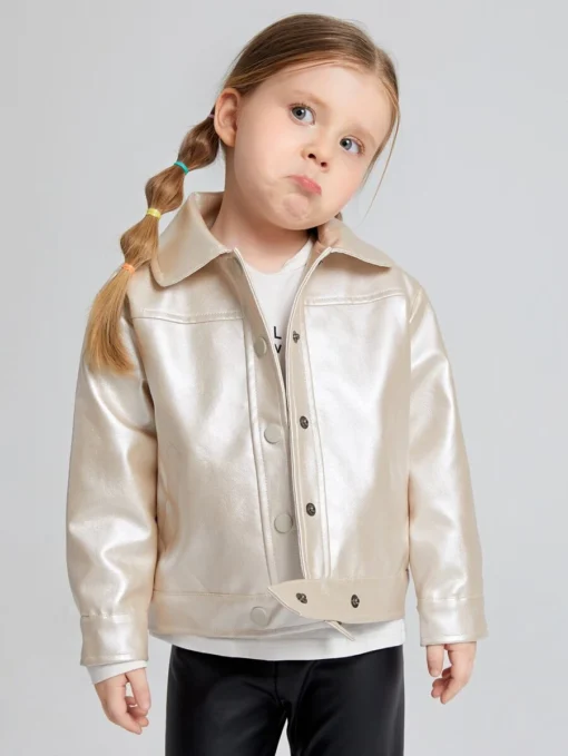SHEIN Toddler Girls Button Front PU Leather Jacket - Image 3