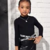 SHEIN Toddler Girls Mock Neck Letter Tape Crop Tee