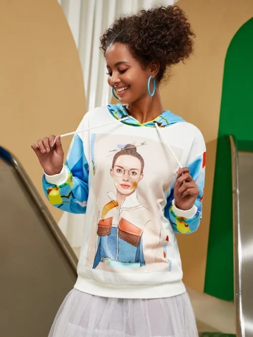 SHEIN X Catia Bart Figure & Graphic Print Hoodie