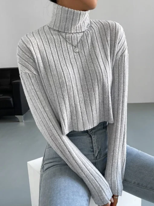 Shein High Neck Drop Shoulder Ribbed Knit Tee