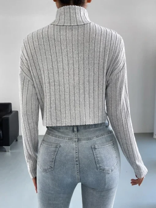 Shein High Neck Drop Shoulder Ribbed Knit Tee - Image 2